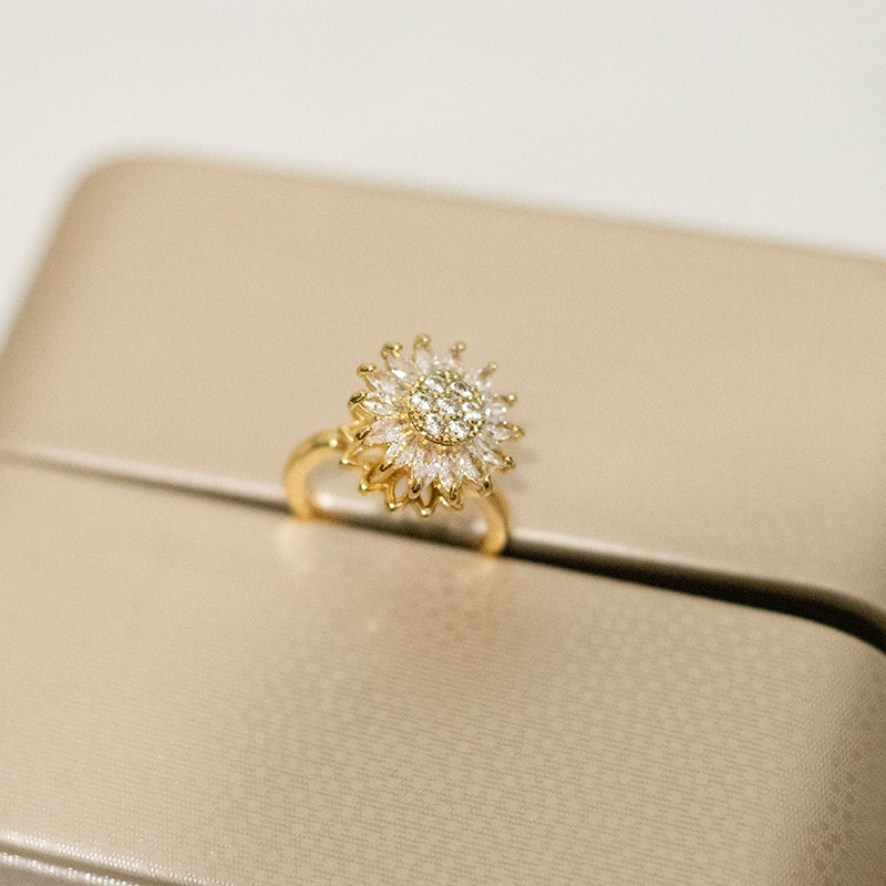 Rotatable Sunflower Rings Anti Stress Anxiety Fidget Adjustable Open Rings